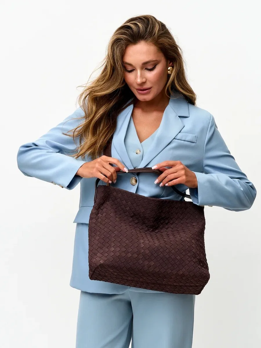 Large Woven Suede Evelyn Bag
